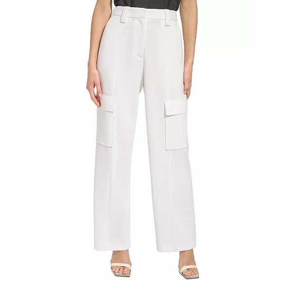 Dkny Pants - DKNY New With Tags White Cargo Trousers Womens High Waisted Wide Leg Size 10